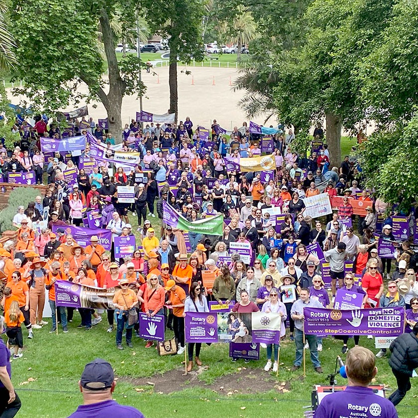 /People gather in the Pioneer Women's Memorial Garden to hear inspiring speakers.